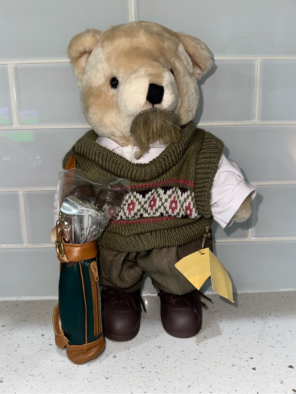 Vintage June DeMauro Golfer Teddy Bear Plush Doll w/Golf Bag & Clubs Collectible